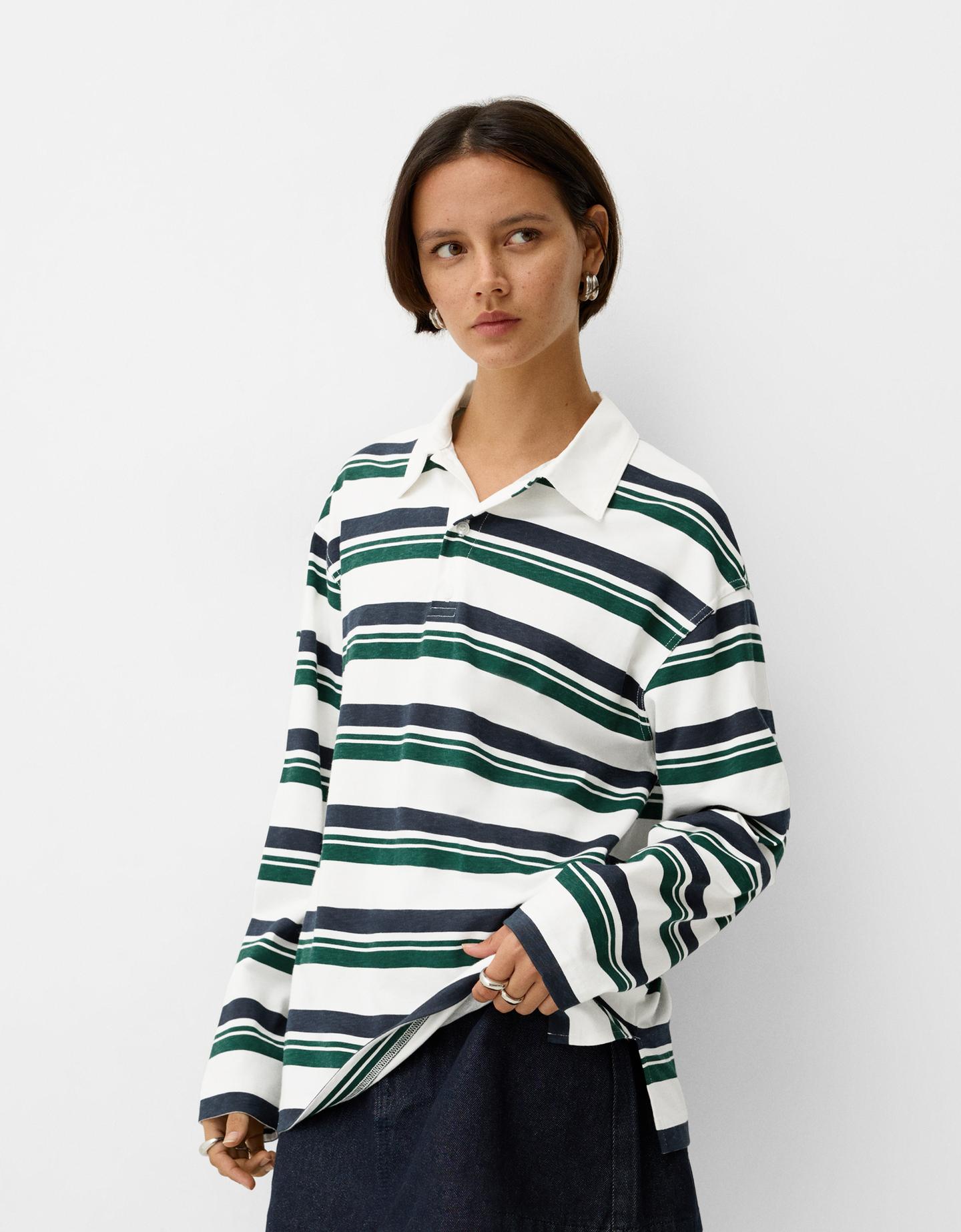 Bershka Langarmshirt Mit Polokragen Damen L Grbrochenes Weiss günstig online kaufen