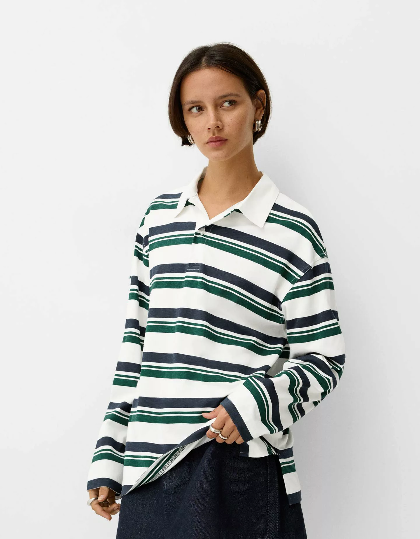 Bershka Langarmshirt Mit Polokragen Damen M Grbrochenes Weiss günstig online kaufen