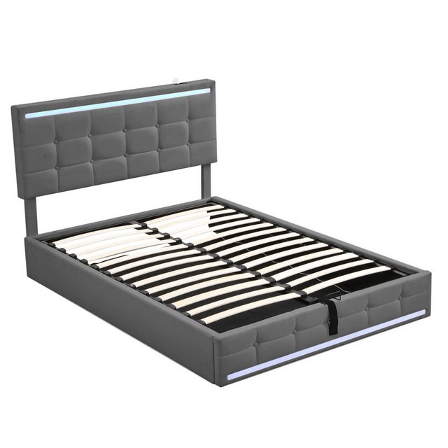 NMonet Polsterbett LED Doppelbett 140x200cm, Doppelbett, mit Hydraulischer günstig online kaufen
