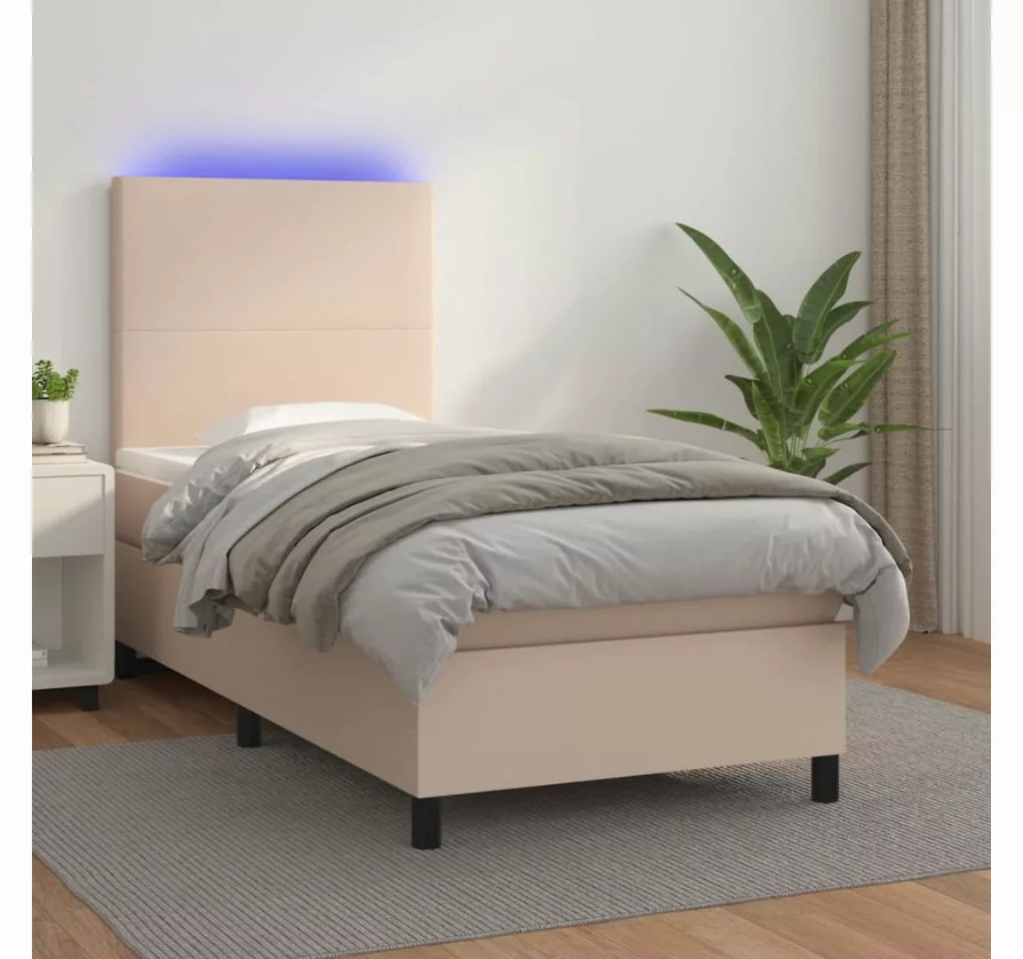 vidaXL Boxspringbett, Boxspringbett mit Matratze & LED Cappuccino-Braun 90x günstig online kaufen