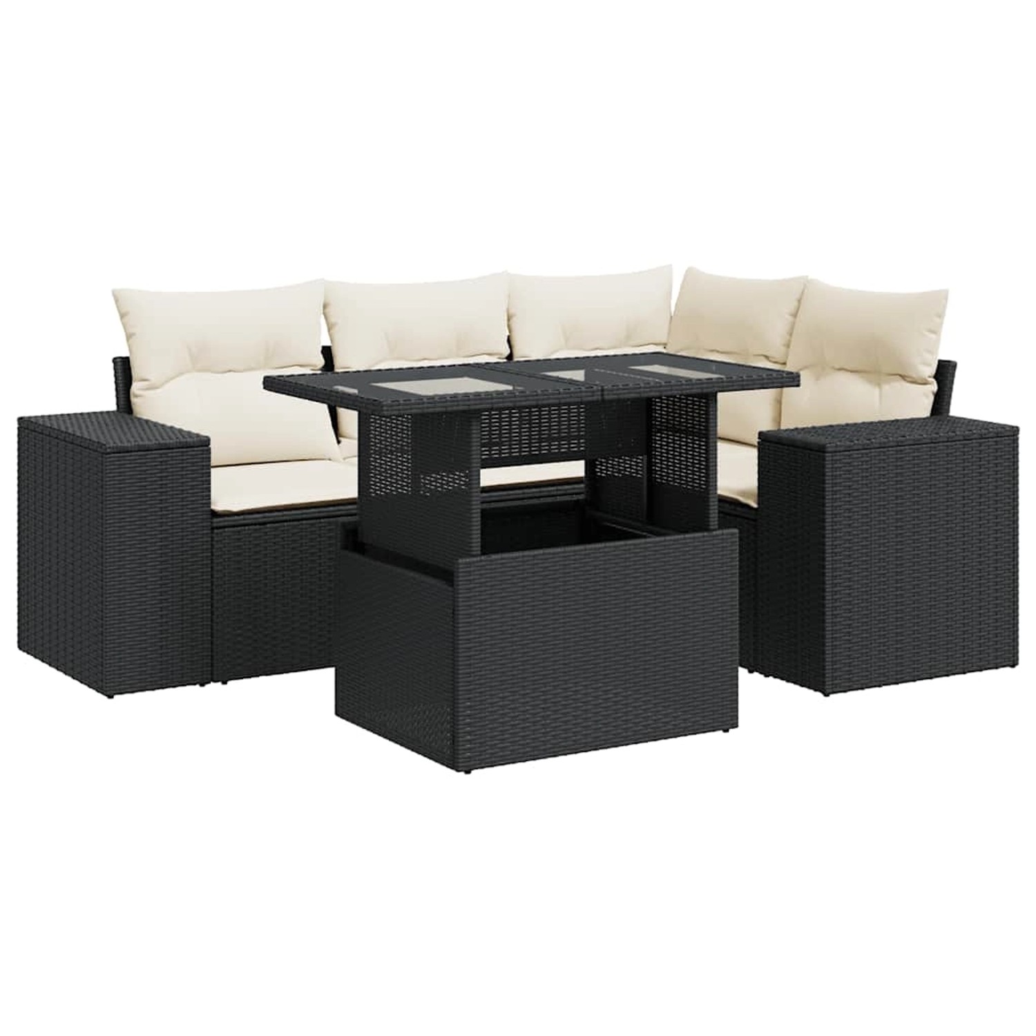 vidaXL 5-Tlg Garten-Sofagarnitur mit Kissen Schwarz Poly Rattan 3326787 günstig online kaufen