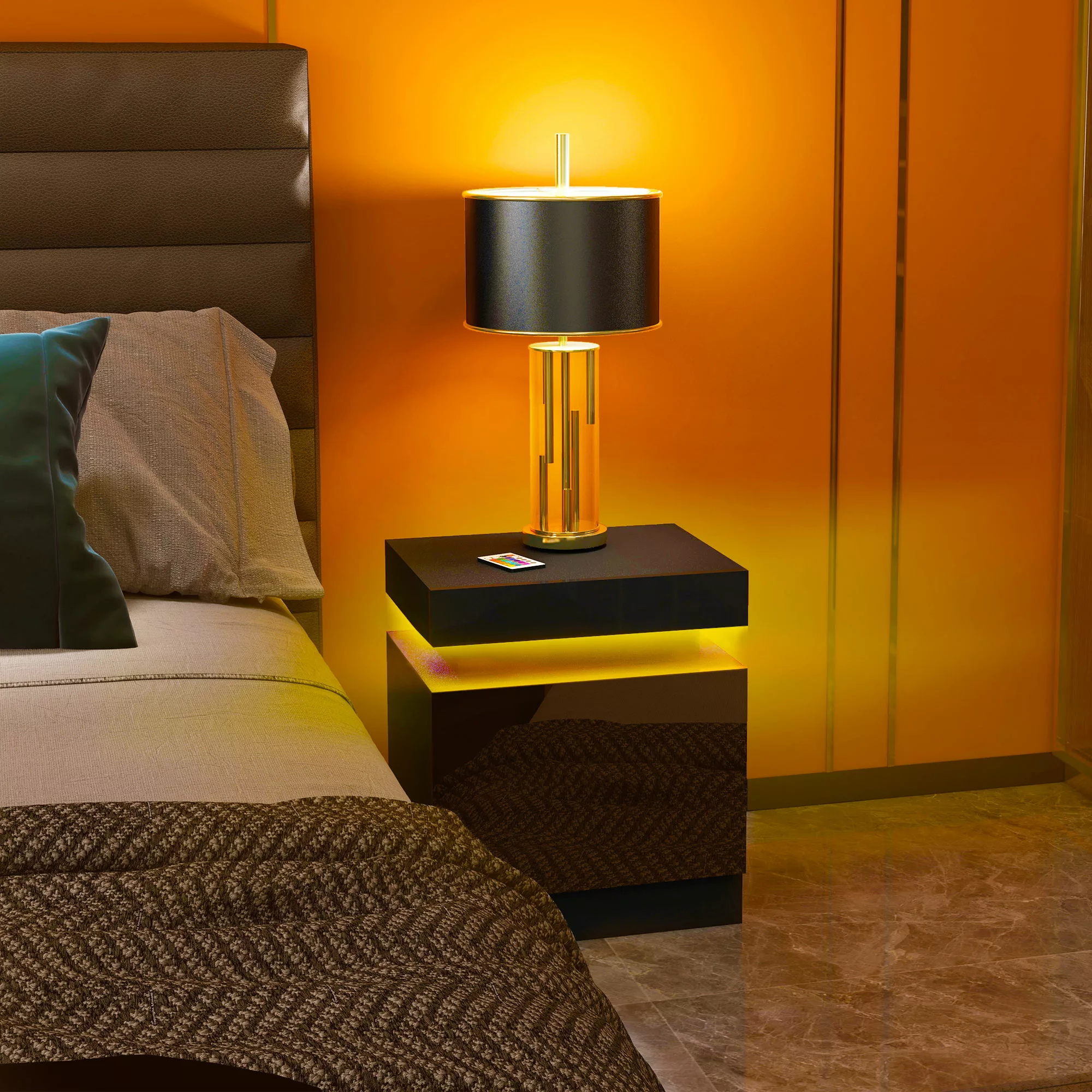 HOMCOM Nachttisch, Nachttisch, mit RGB-LED-Licht, hochglänzende Schubladenf günstig online kaufen