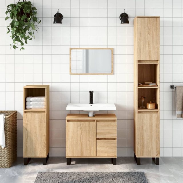 vidaXL Waschbeckenunterschrank Badschrank Sonoma-Eiche 65x33x60 cm Holzwerk günstig online kaufen