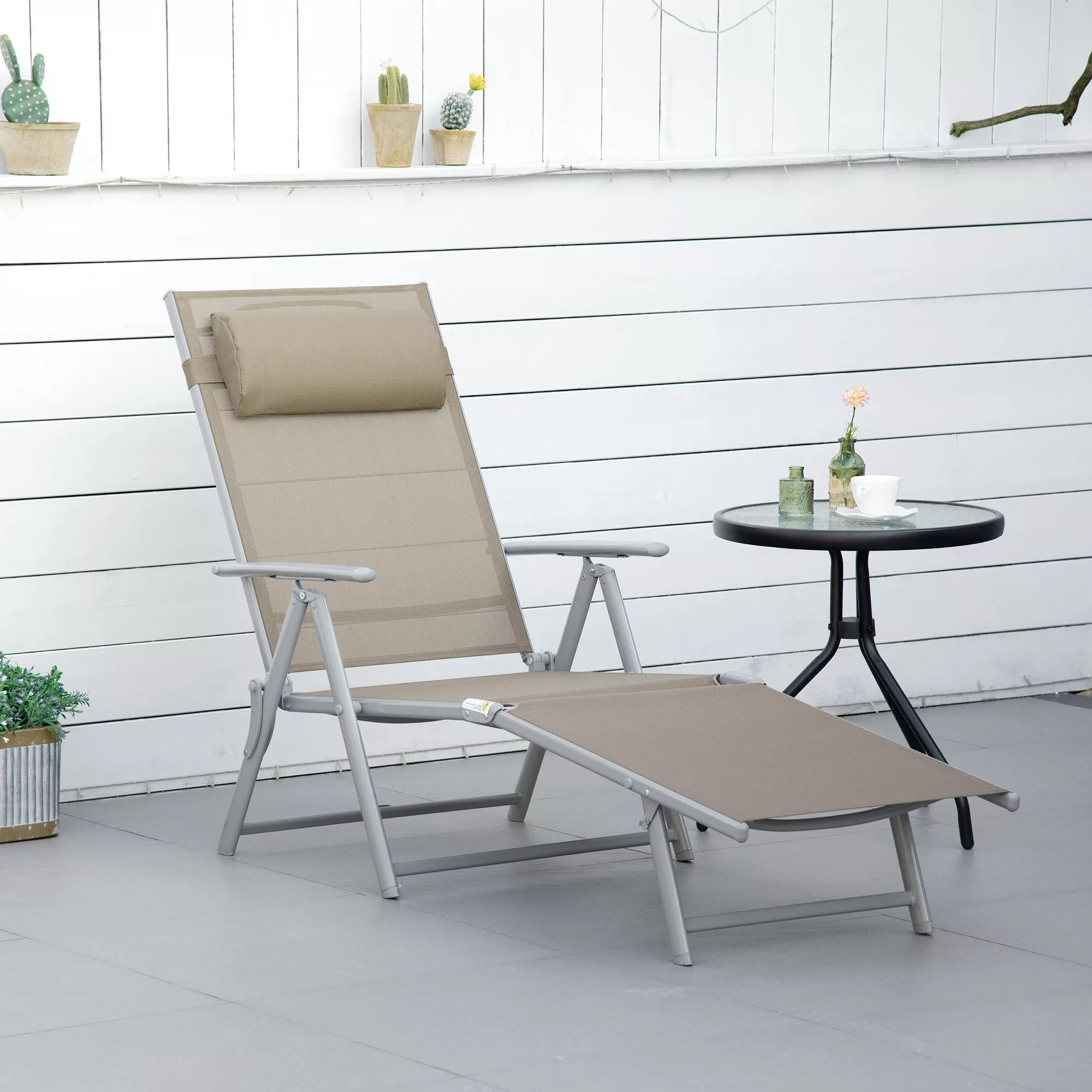 Outsunny Sonnenliege Liegestuhl Gartenliege 7 Positionen verstellbar Strand günstig online kaufen