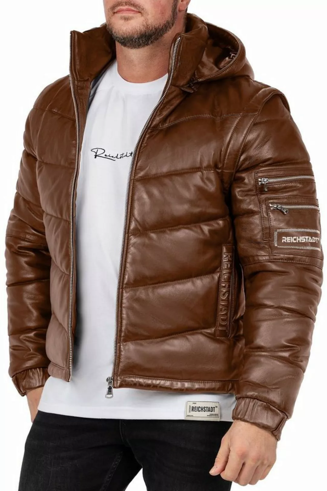 Reichstadt Bomberjacke Herren Echtleder Jacke 22RS32LUX Cognac M mit abnehm günstig online kaufen