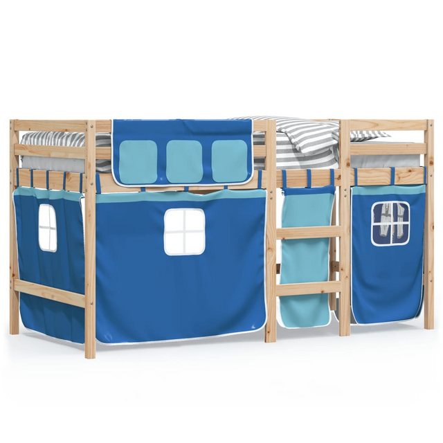 vidaXL Bett Kinderhochbett mit Vorhängen Blau 90x190 cm Massivholz Kiefer günstig online kaufen