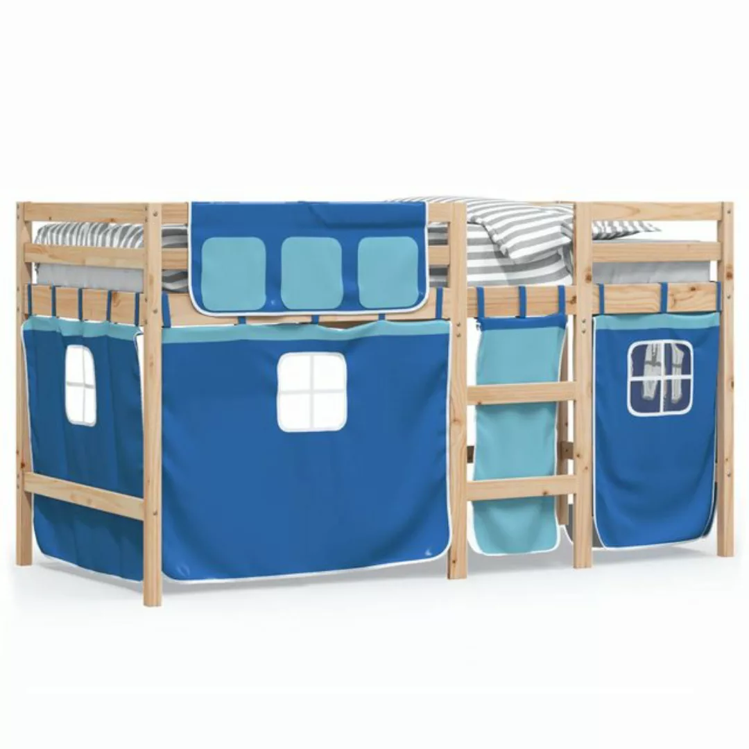 vidaXL Bett Kinderhochbett mit Vorhängen Blau 90x190 cm Massivholz Kiefer günstig online kaufen