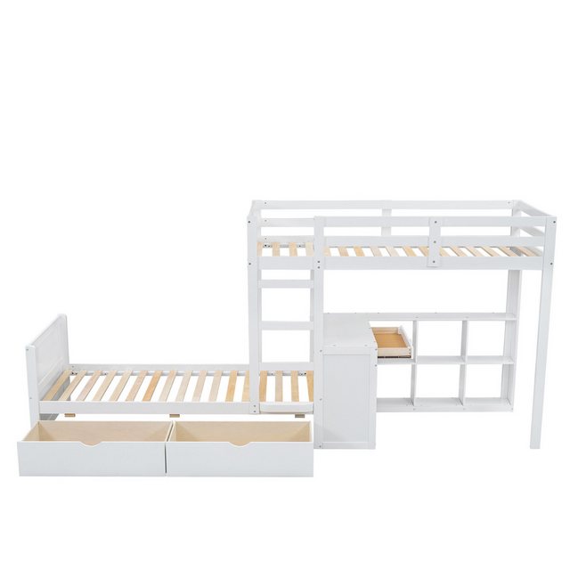 Gotagee Etagenbett Kinderbett 90x200cm Offenes Regal Schubladen Mit Schreib günstig online kaufen