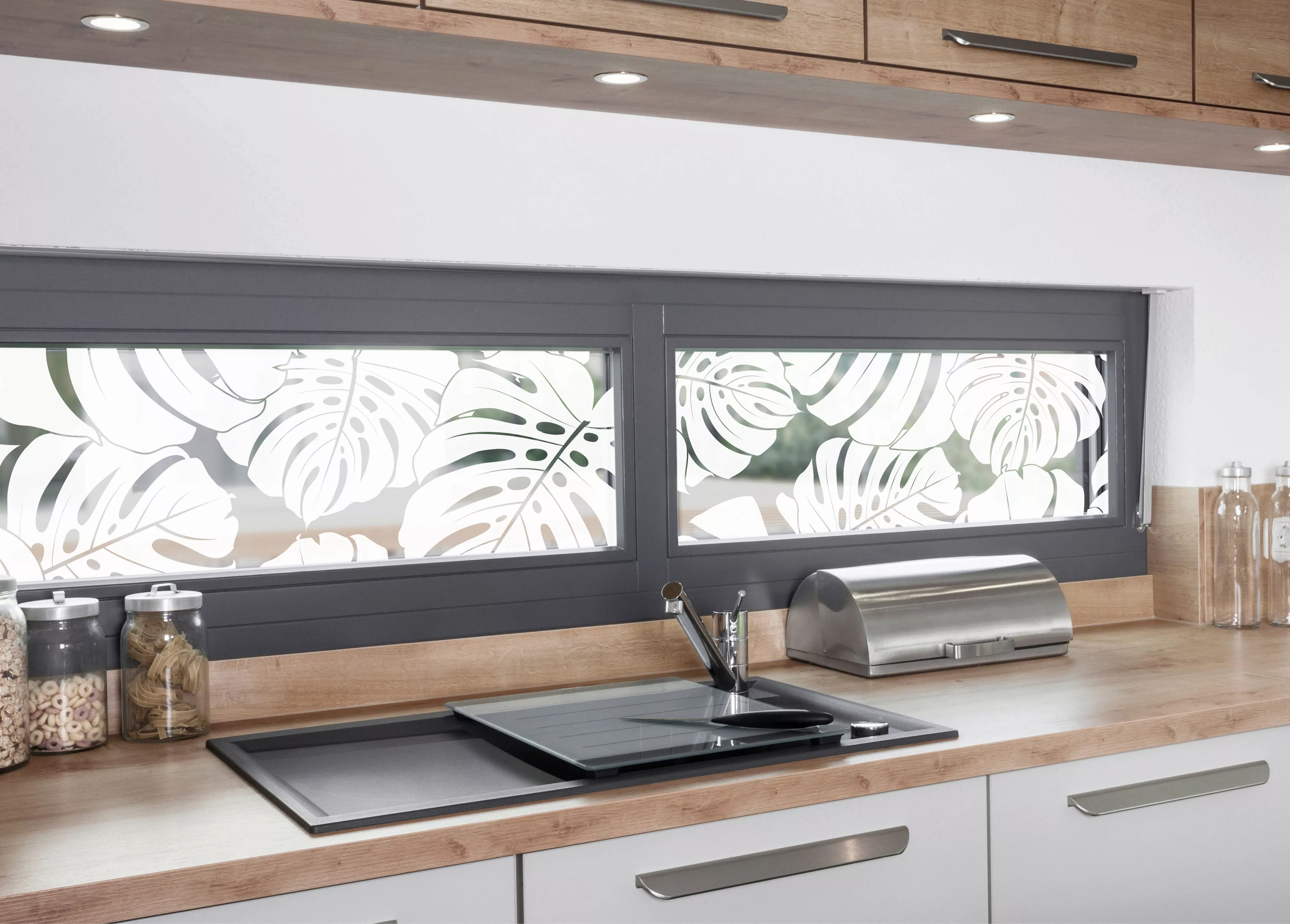 MySpotti Fensterfolie "Look Monstera white", halbtransparent, glattstatisch günstig online kaufen