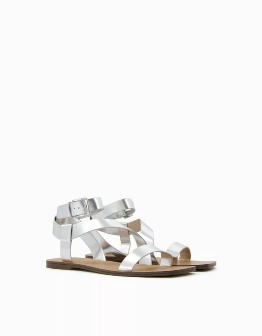 Bershka Flache Sandalen Mit Knöchelriemchen Damen 39 Silber günstig online kaufen