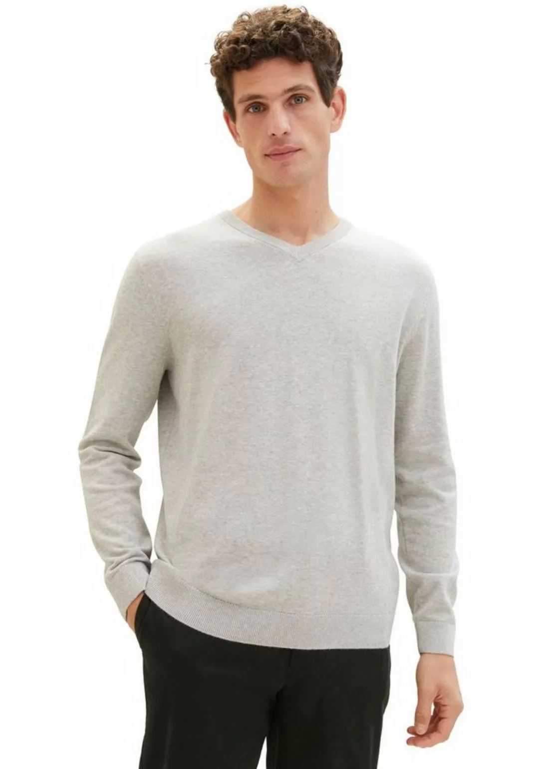 TOM TAILOR V-Ausschnitt-Pullover mit kleiner Logo-Stickerei günstig online kaufen