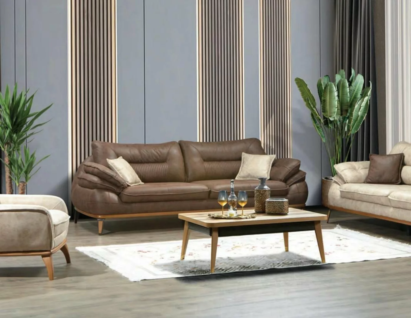 Xlmoebel 3-Sitzer Stilvolles Braun Dreisitzer Luxus Wohnzimmer Sofa Designe günstig online kaufen