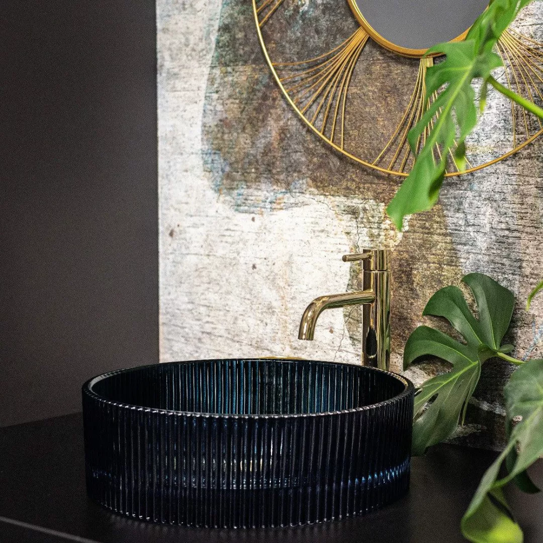 wohnwerk.idee Aufsatzwaschbecken Glaswaschbecken Ingrid Ø39,5 Schwarz günstig online kaufen