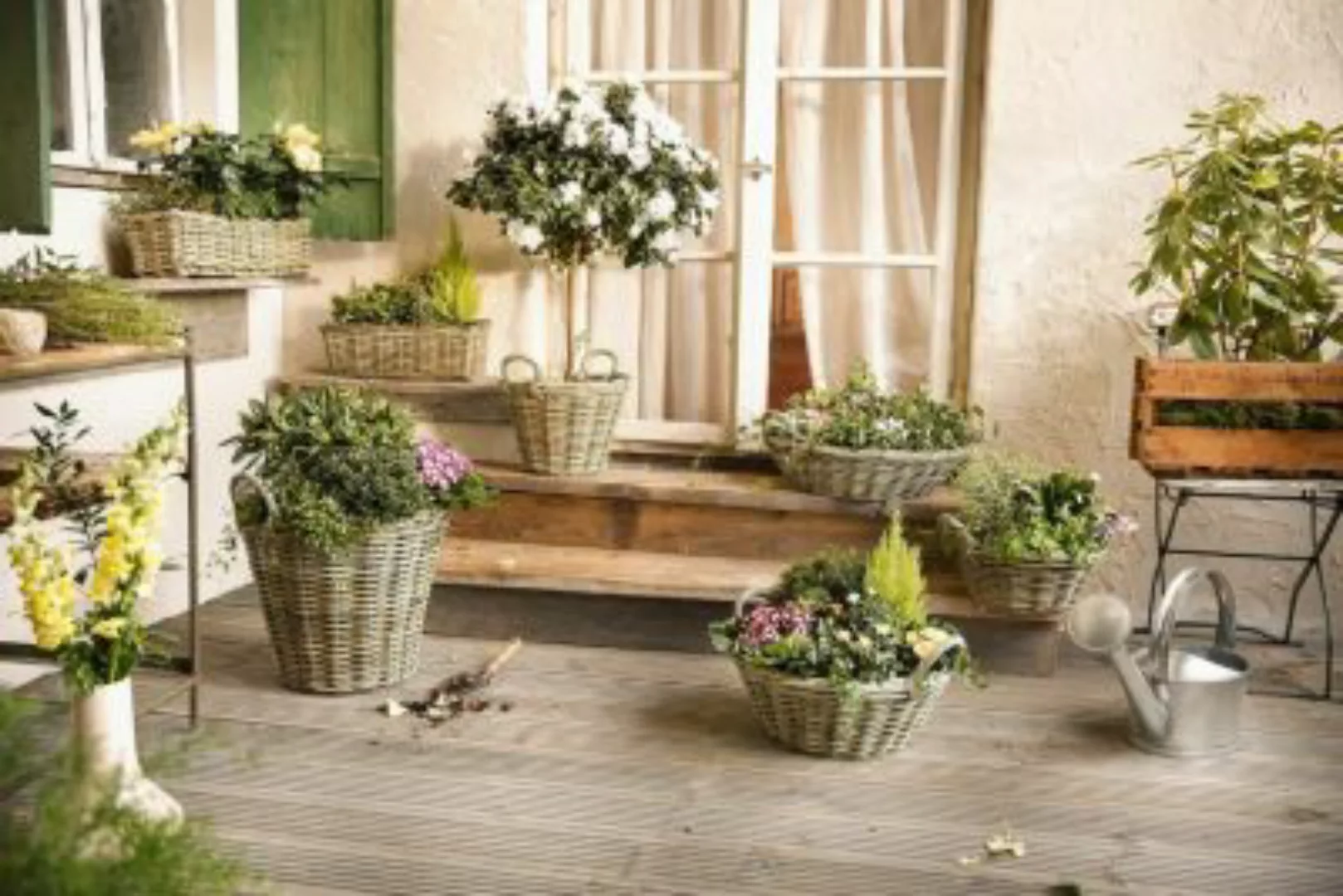 HOME Living Pflanz-Kasten Rattan Blumentöpfe grau günstig online kaufen
