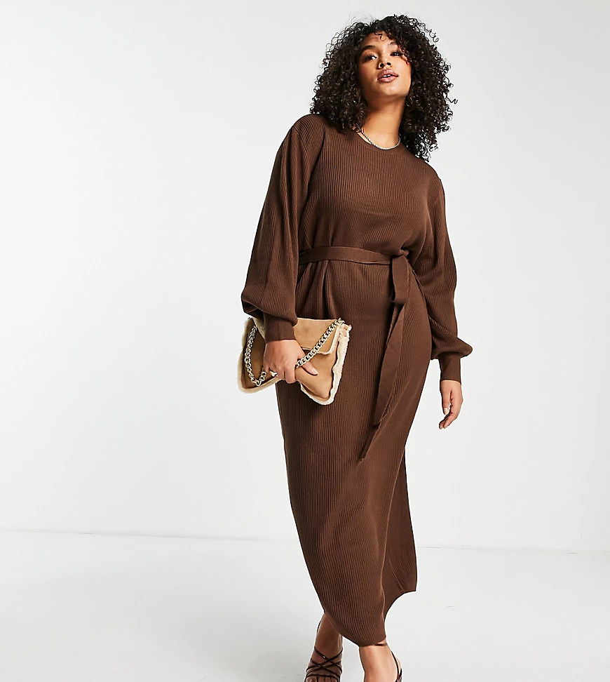 Pretty Lavish Curve – Gestricktes Midaxi-Kleid in Schokoladenbraun mit Tail günstig online kaufen