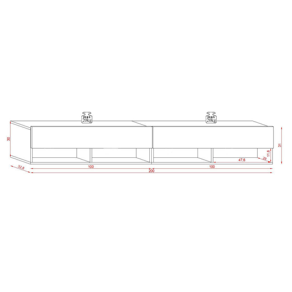 TV-Lowboard TV LOWBOARD DERBY 200 Eiche Wotan Nachbildung schwarz glänzend günstig online kaufen