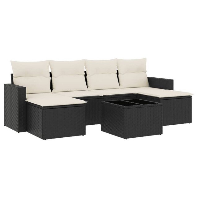 vidaXL Sofaelement 7-tlg. Garten-Sofagarnitur mit Kissen Schwarz Poly Ratta günstig online kaufen