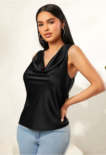 CHENIN Tanktop Damen Din Satin Stacked Neck Solid Colour Ärmelloses Tank To günstig online kaufen