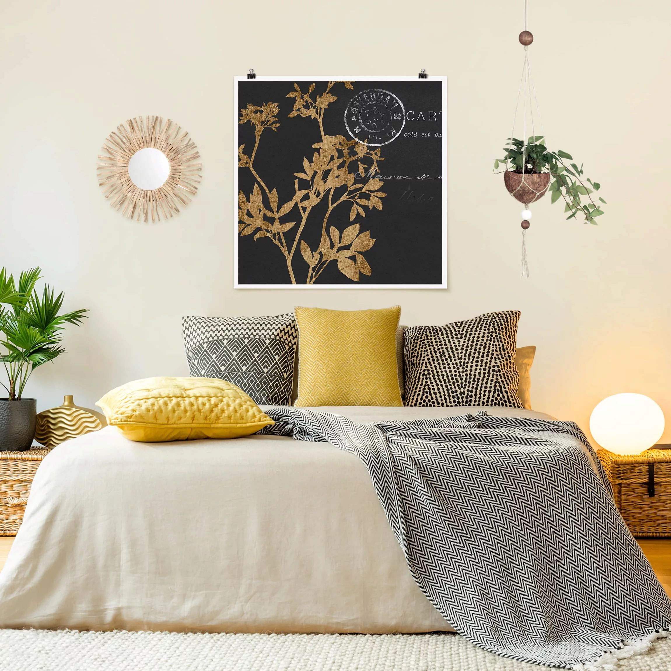 Poster Spruch - Quadrat Goldene Blätter auf Mokka I günstig online kaufen