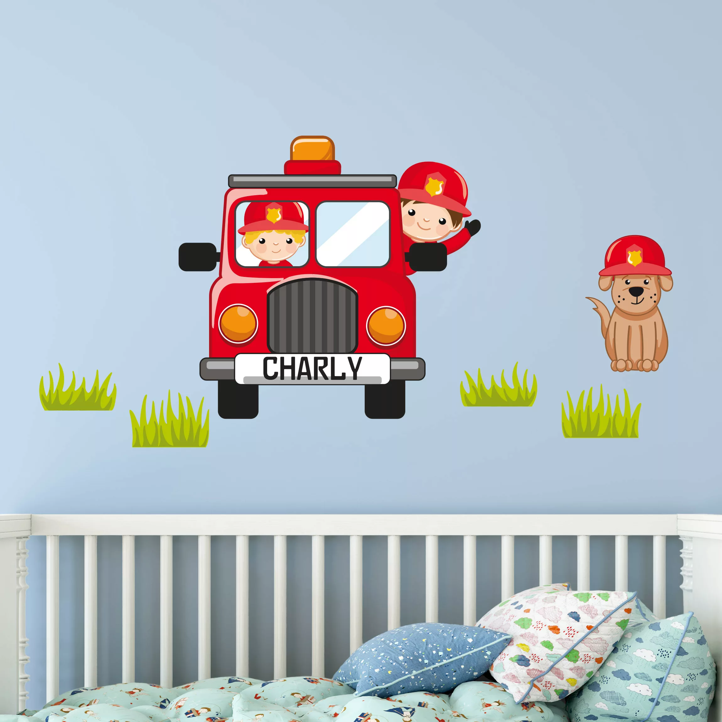 Wunschtext-Wandtattoo Kinderzimmer Feuerwehr-Set mit Wunschname günstig online kaufen