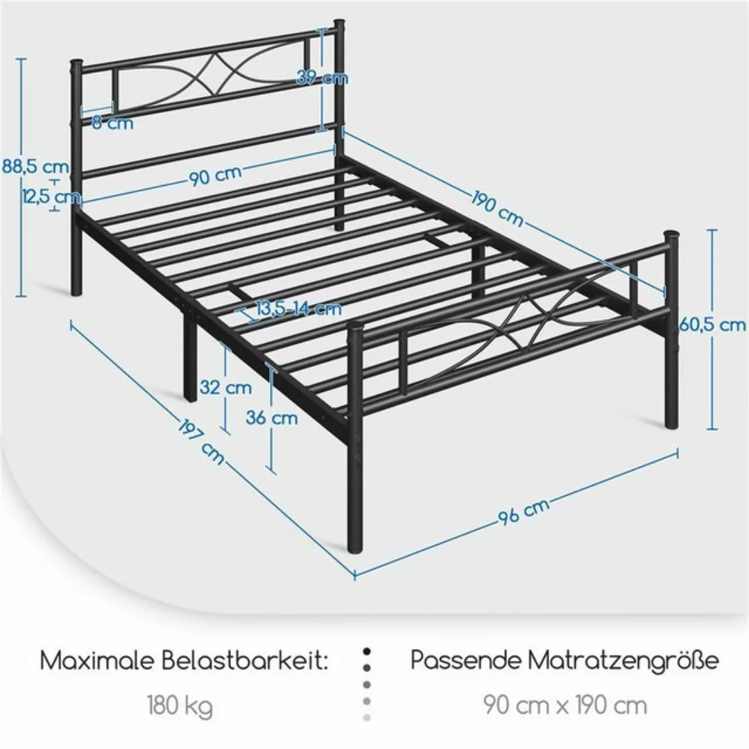 Yaheetech Metallbett, Bettrahmen mit Kopfteil Gästebett mit Lattenrost für günstig online kaufen