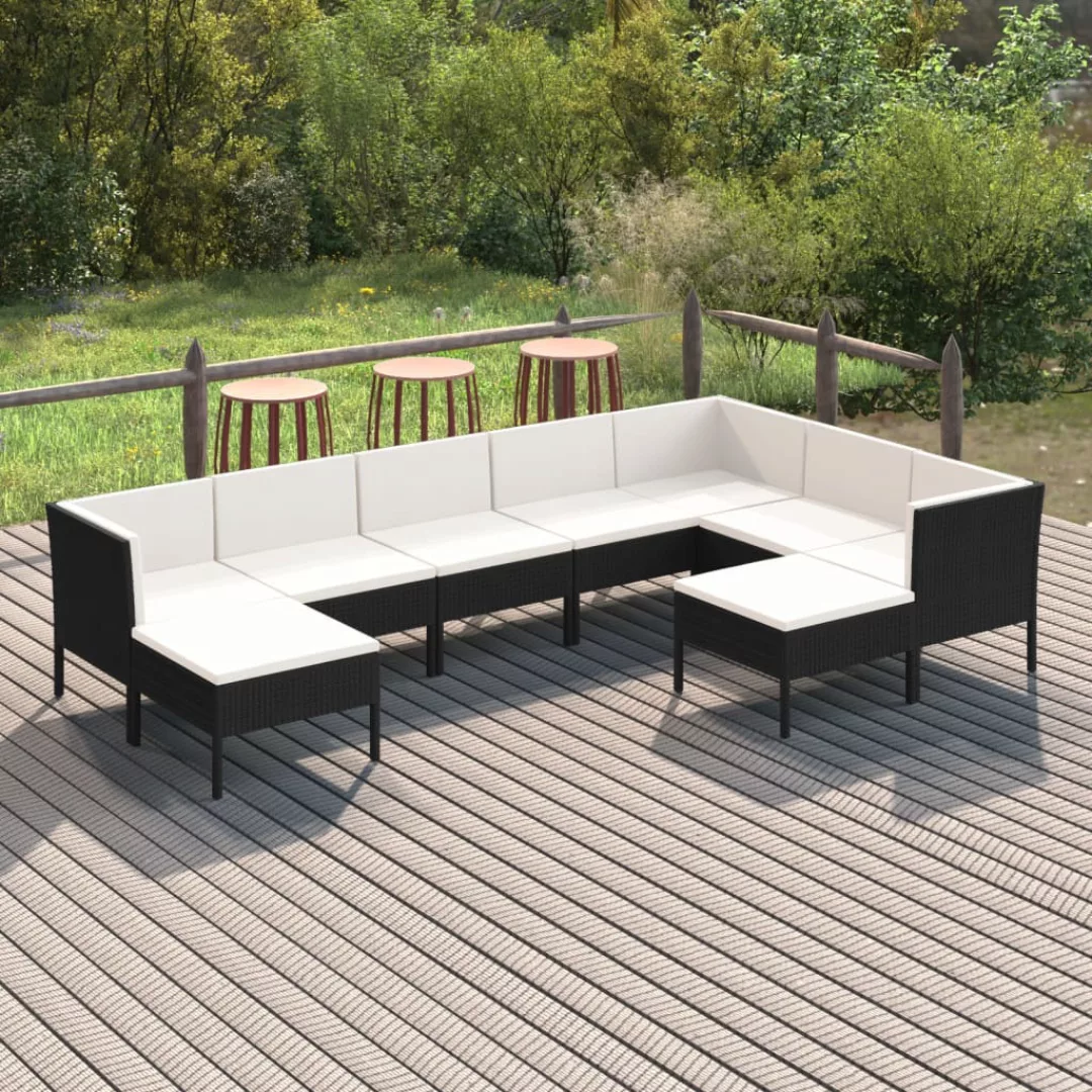 9-tlg. Garten-lounge-set Mit Auflagen Poly Rattan Schwarz günstig online kaufen