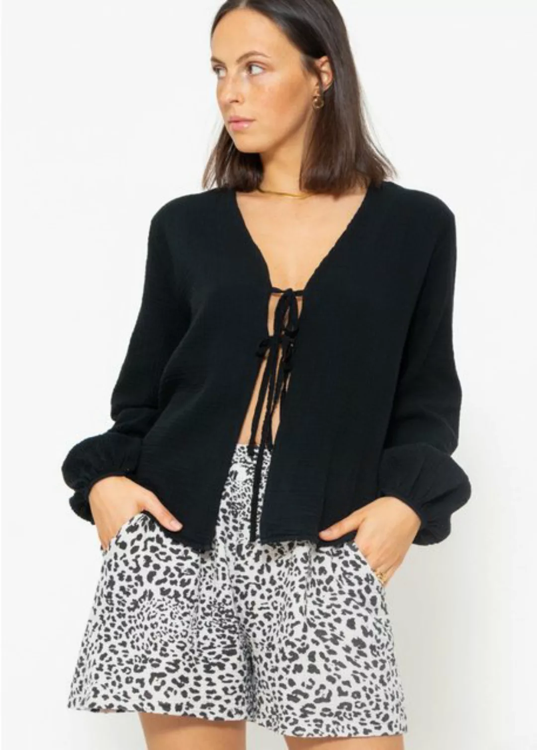 SASSYCLASSY Hemdbluse Oversize Musselin Blusenjacke Baumwolle Jacke mit Bin günstig online kaufen