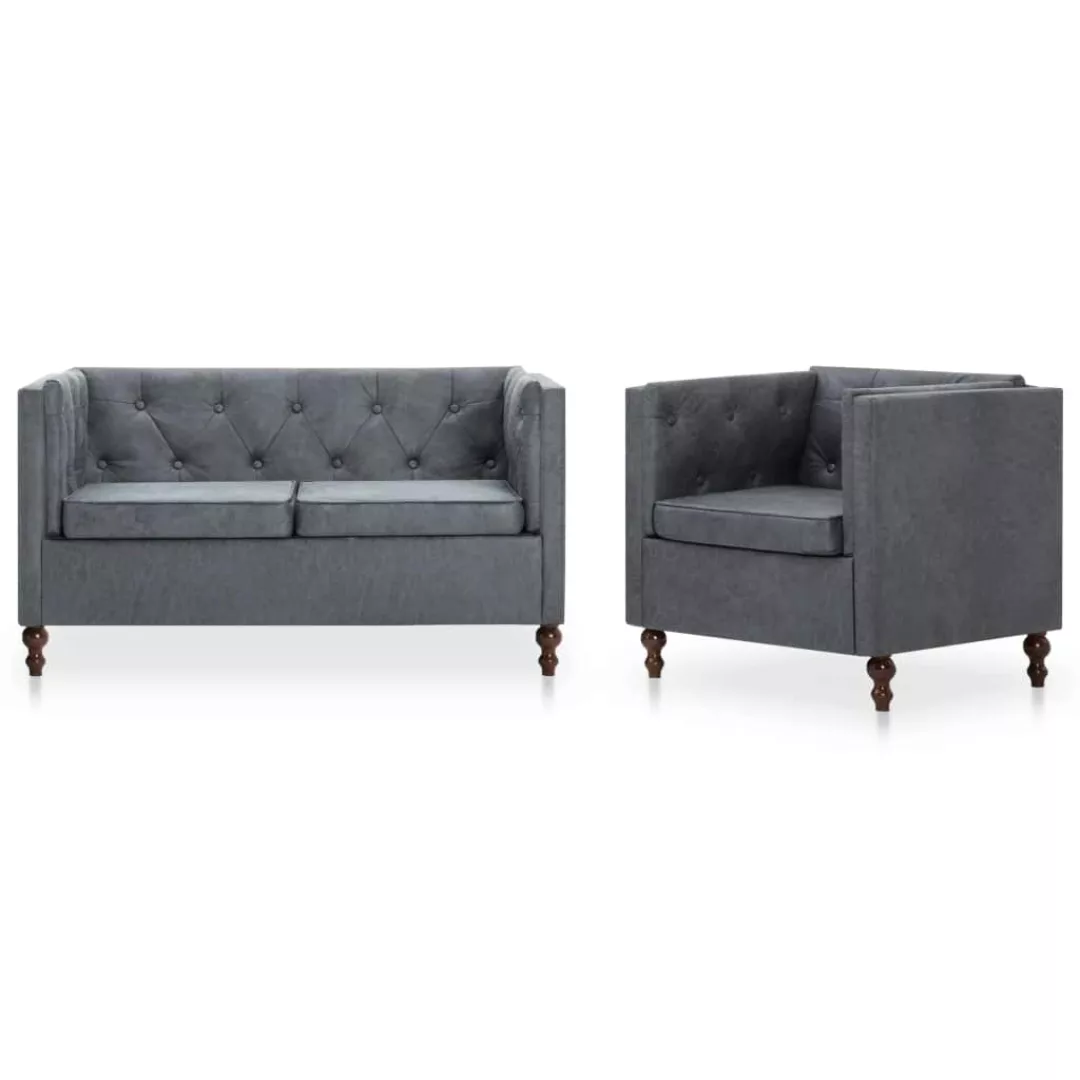 Chesterfield Sofa-set 2-tlg. Stoffpolsterung Grau günstig online kaufen