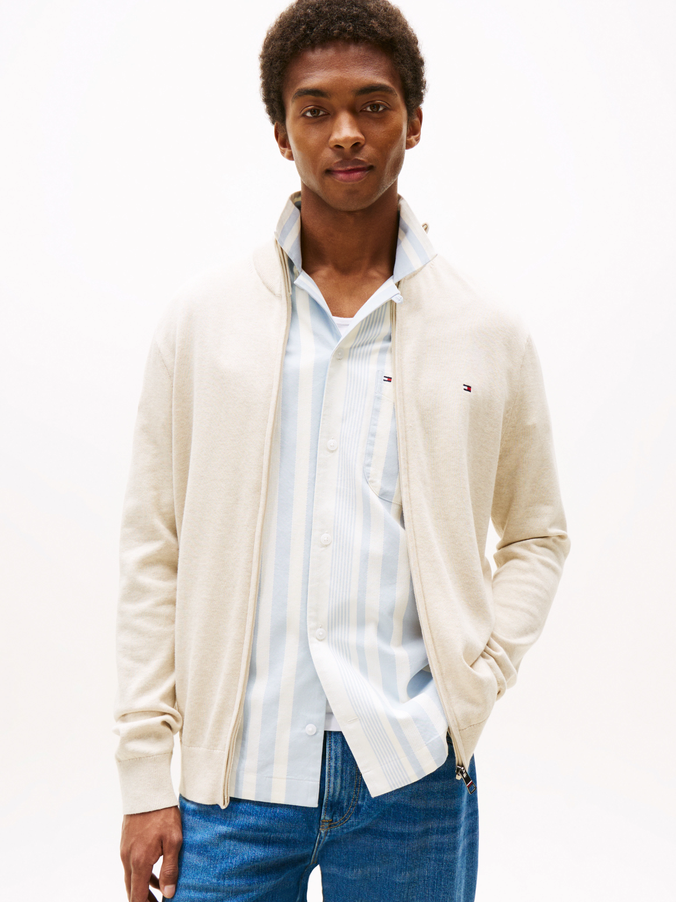 Tommy Hilfiger Strickjacke "ESSENTIAL COTTON ZIP THRU", mit Logostickerei günstig online kaufen