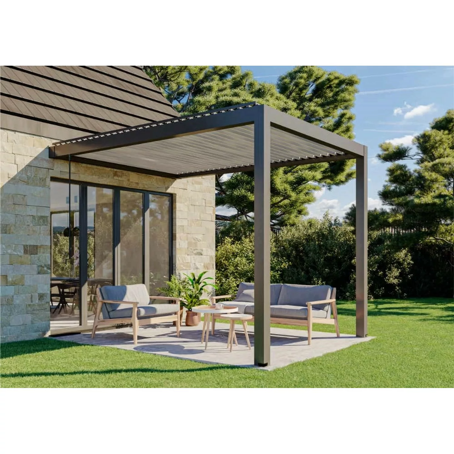 Huun Pergola Piano Wandmontiert in Anthrazit-Weiß 300 x 400 cm günstig online kaufen