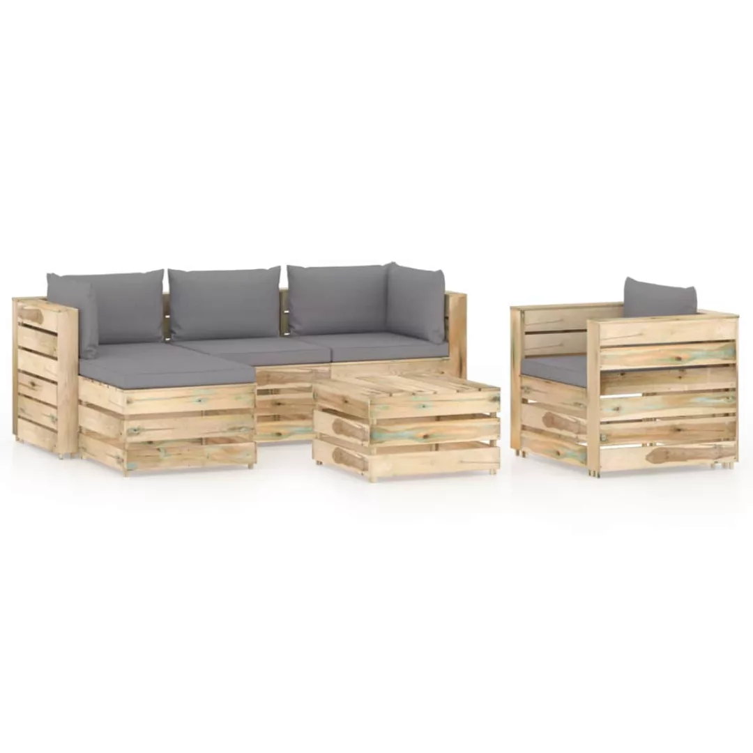 6-tlg. Garten-lounge-set Mit Kissen Grün Imprägniertes Holz günstig online kaufen