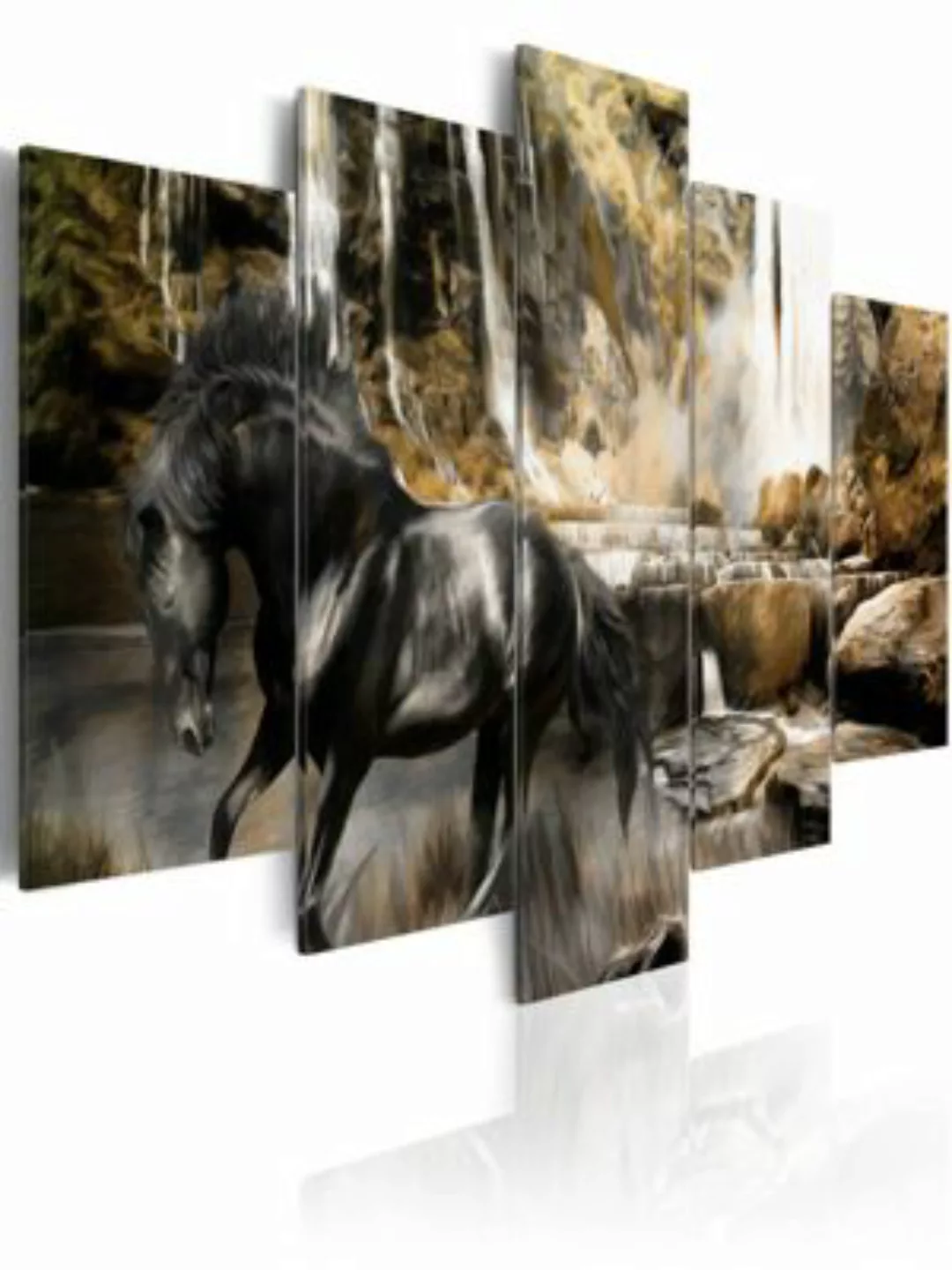 artgeist Wandbild Nebelschwaden über dem schwarem Pferd grau/orange Gr. 200 günstig online kaufen