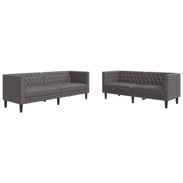 vidaXL Sofa 2-tlg. Chesterfield-Sofa-Set Grau Kunstleder günstig online kaufen