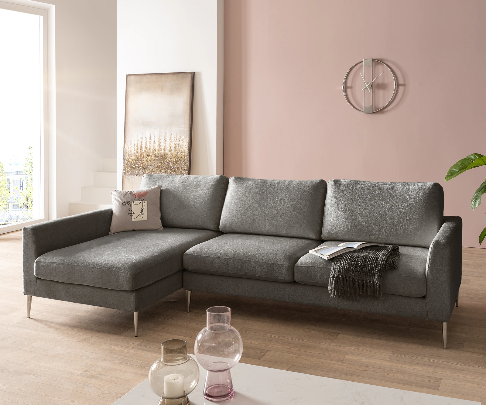 DELIFE Ecksofa Marla, ChenilleTaupe 285x140 cm Recamiere links Ecksofa günstig online kaufen