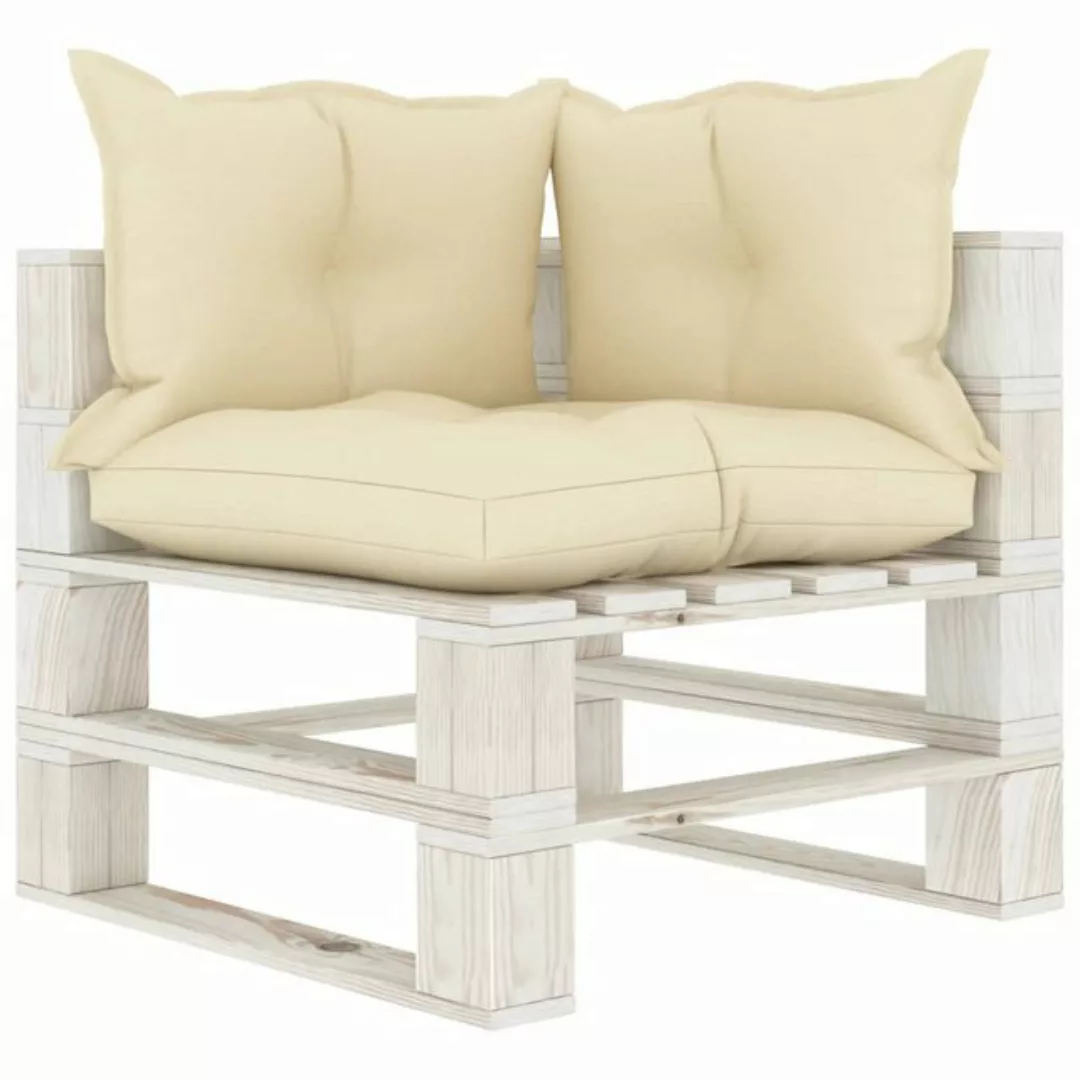 Garten-paletten-ecksofa Mit Creme-kissen Holz günstig online kaufen