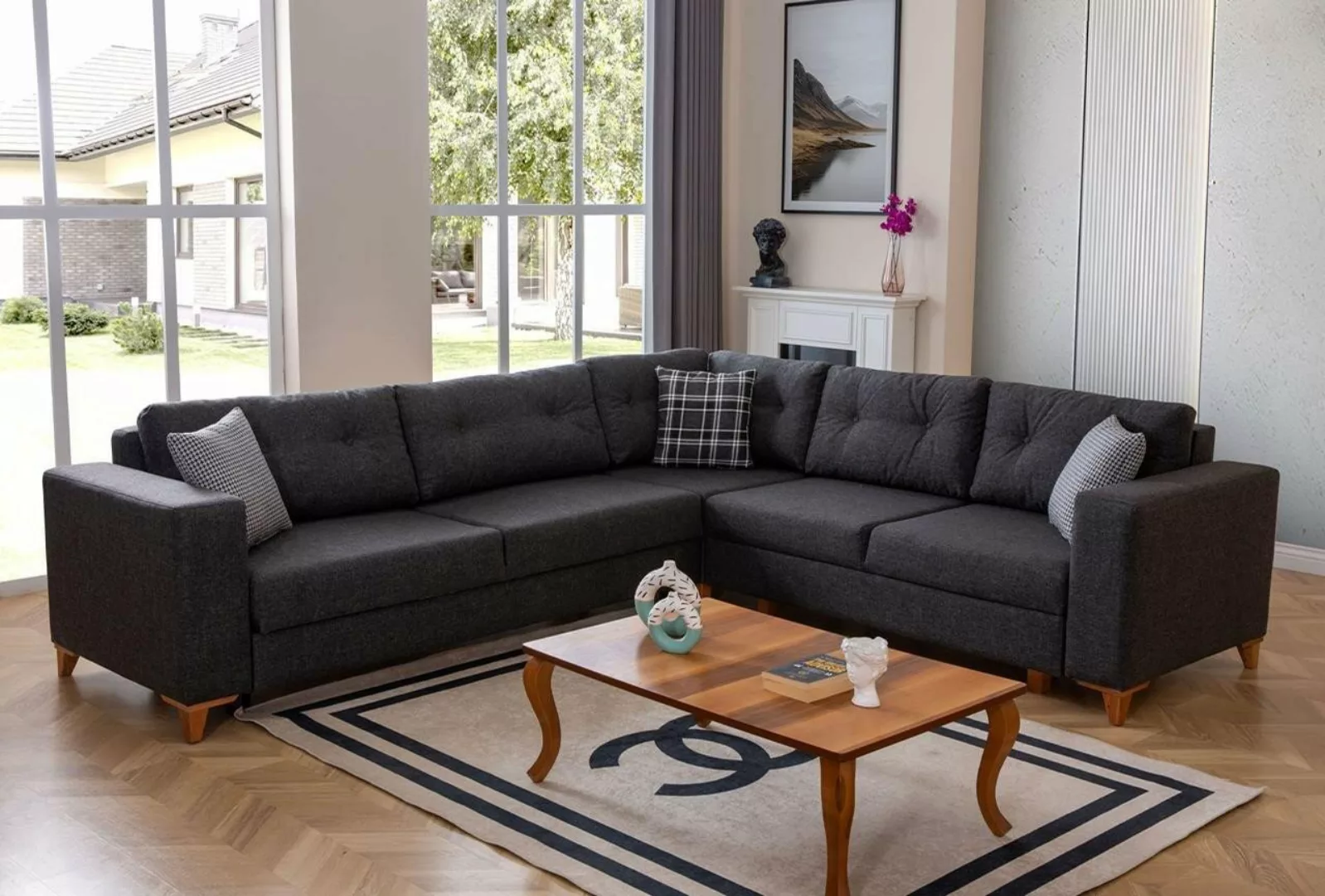 JVmoebel Ecksofa Exklusives Dunkelgraues Ecksofa Wohnzimmer Polstercouchen günstig online kaufen