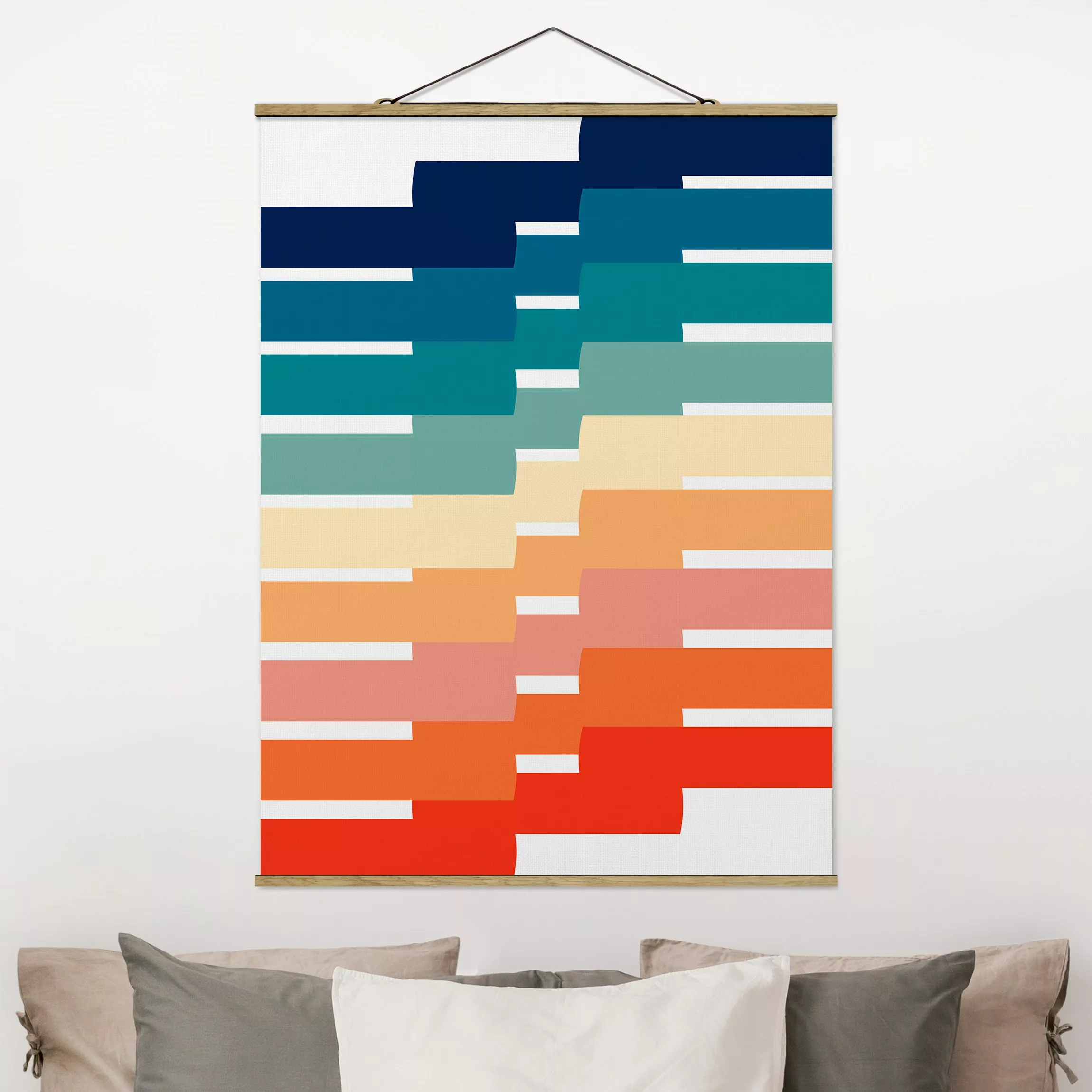 Stoffbild mit Posterleisten Moderne Regenbogen Geometrie günstig online kaufen