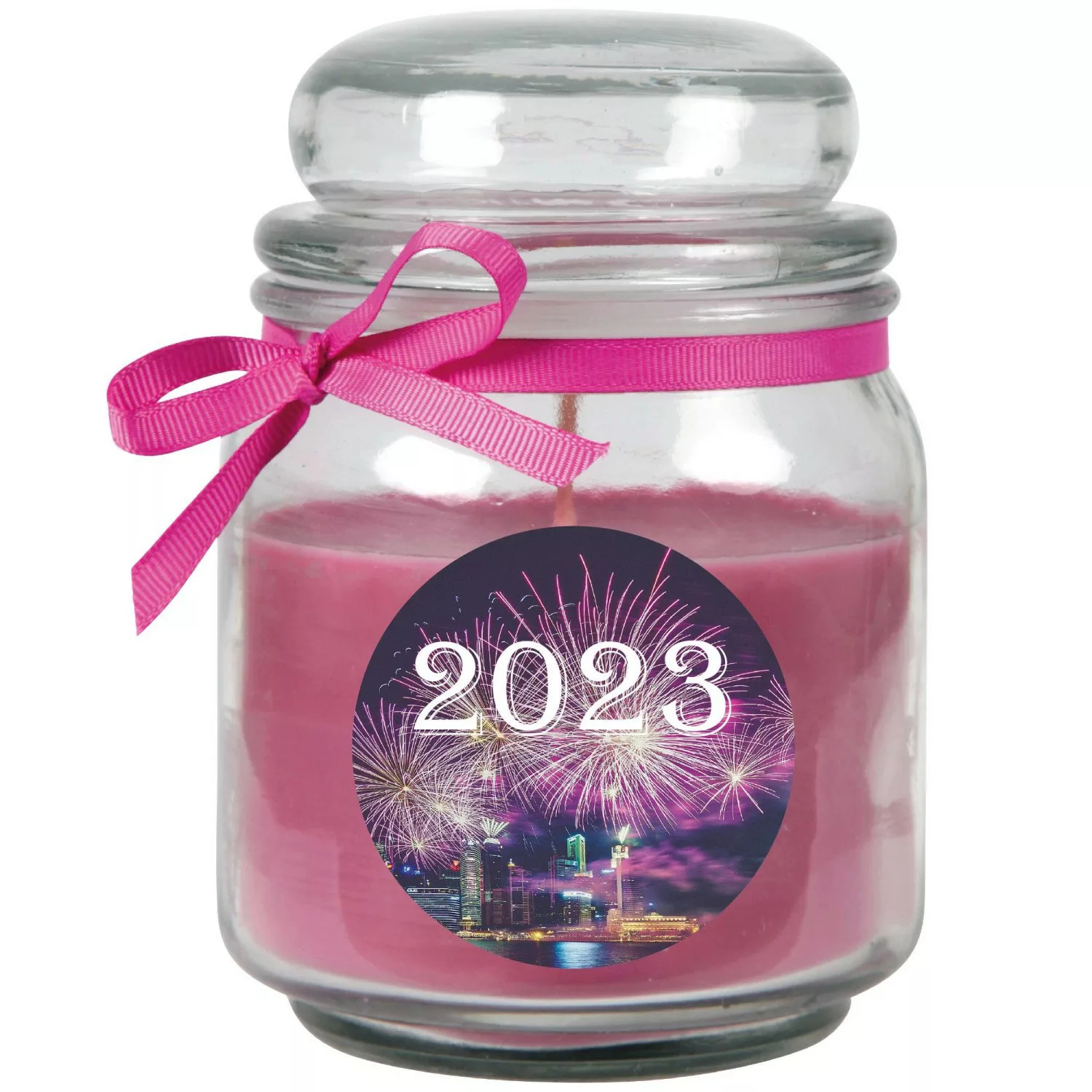 HS Candle Duftkerze & Glas Neujahr Lila Bonbon 70h günstig online kaufen