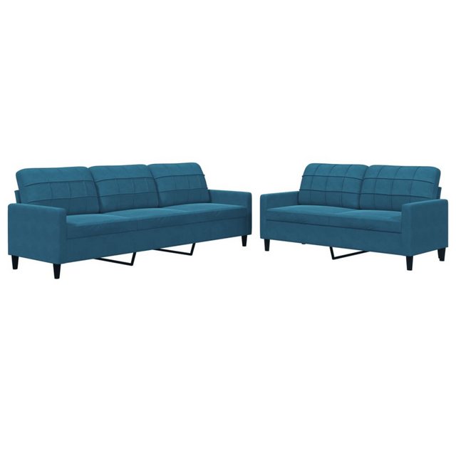 vidaXL Sofa, 2-tlg. Sofagarnitur mit Kissen Blau Samt günstig online kaufen