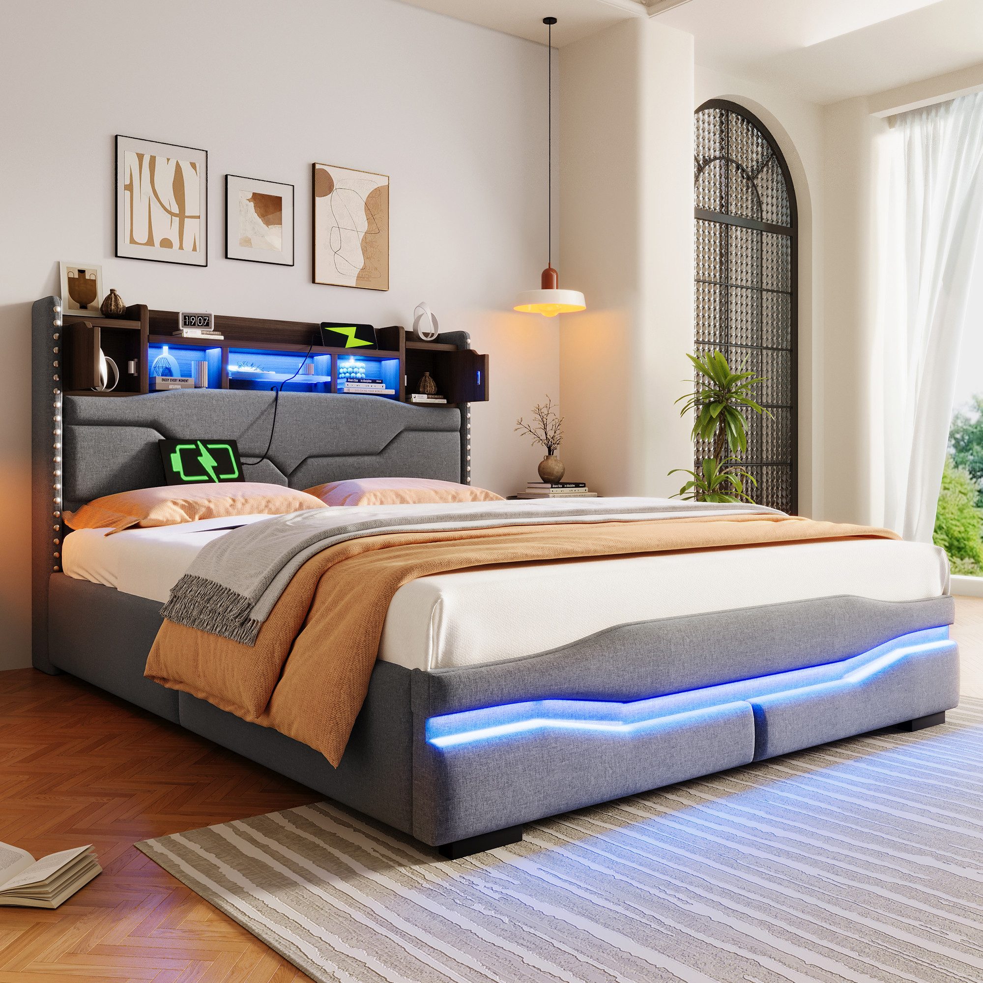 TavilaEcon Boxspringbett Polsterbett mit LED-Licht & günstig online kaufen