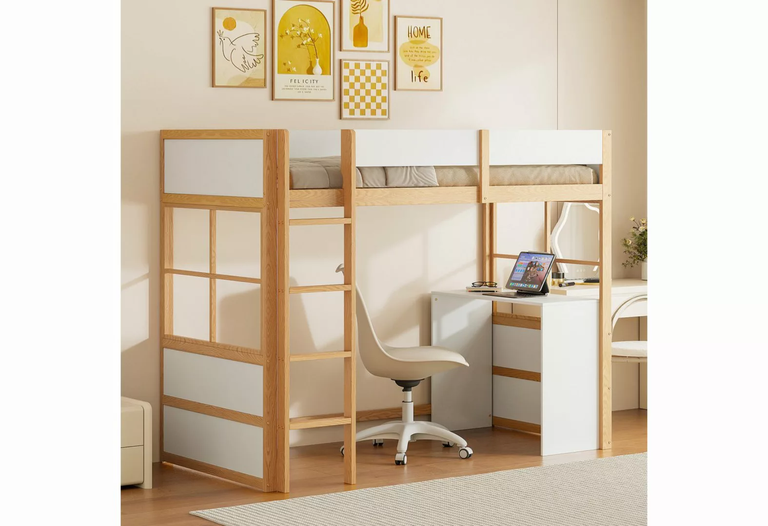 MODFU Kinderbett Einzelbett Hochbett Funktionsbett Holzbett (Sicherheitstre günstig online kaufen