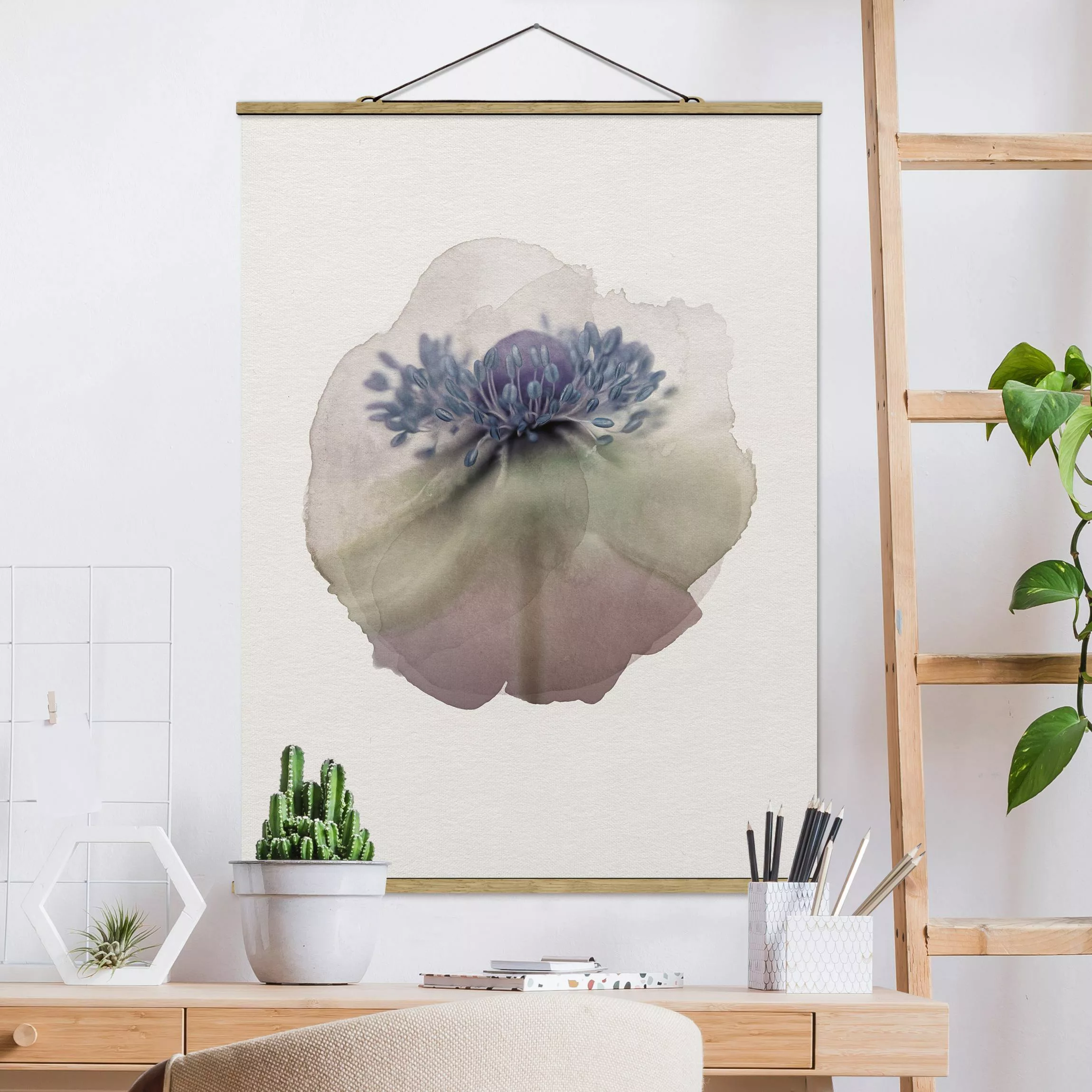 Stoffbild Blumen mit Posterleisten - Hochformat Wasserfarben - Anemone in V günstig online kaufen