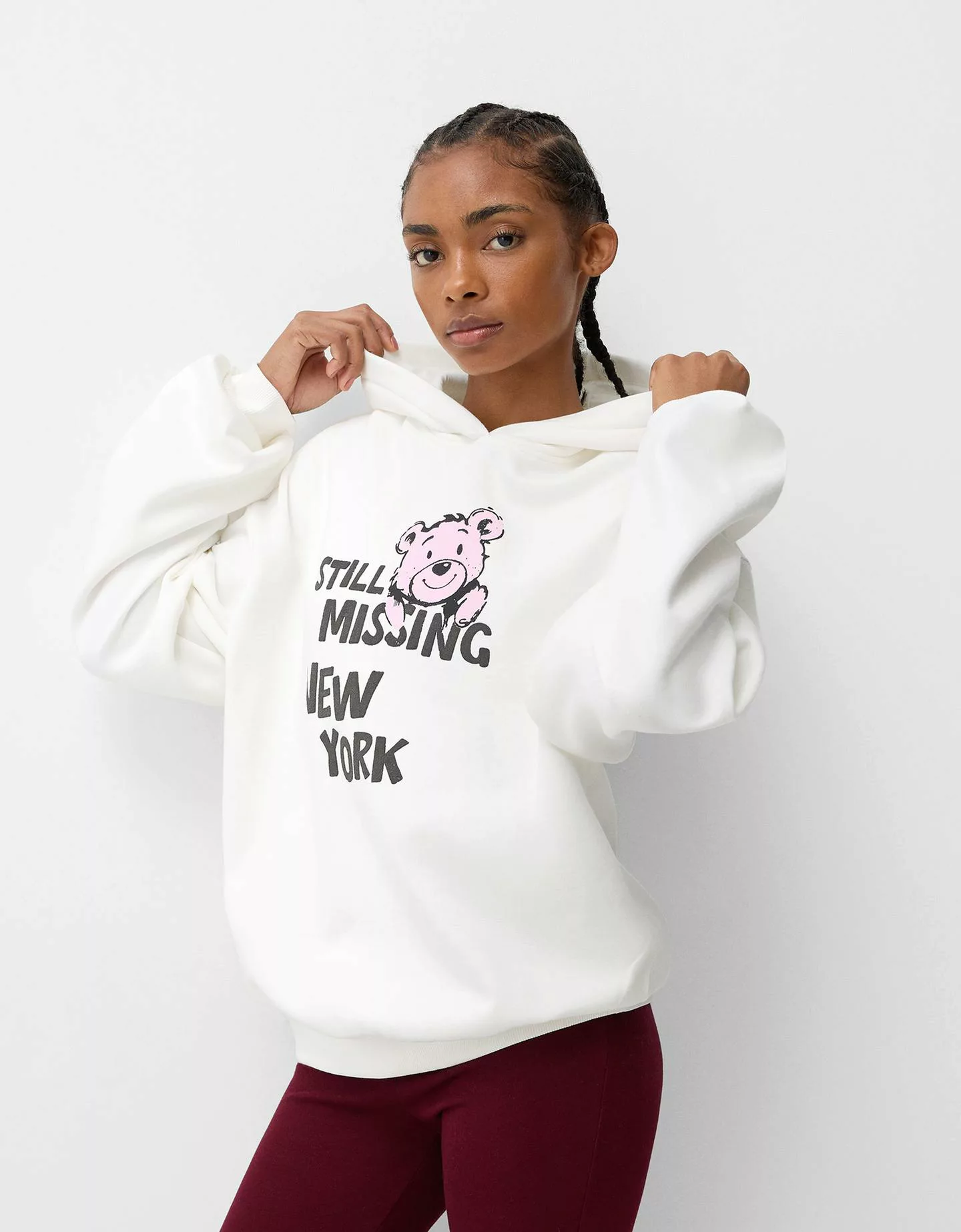 Bershka Oversize-Hoodie Mit Kapuze Und Print Damen S Grbrochenes Weiss günstig online kaufen