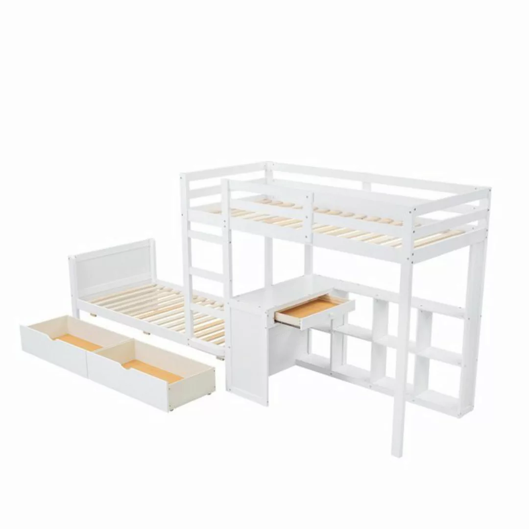 Gotagee Etagenbett Kinderbett 90x200cm Offenes Regal Schubladen Mit Schreib günstig online kaufen