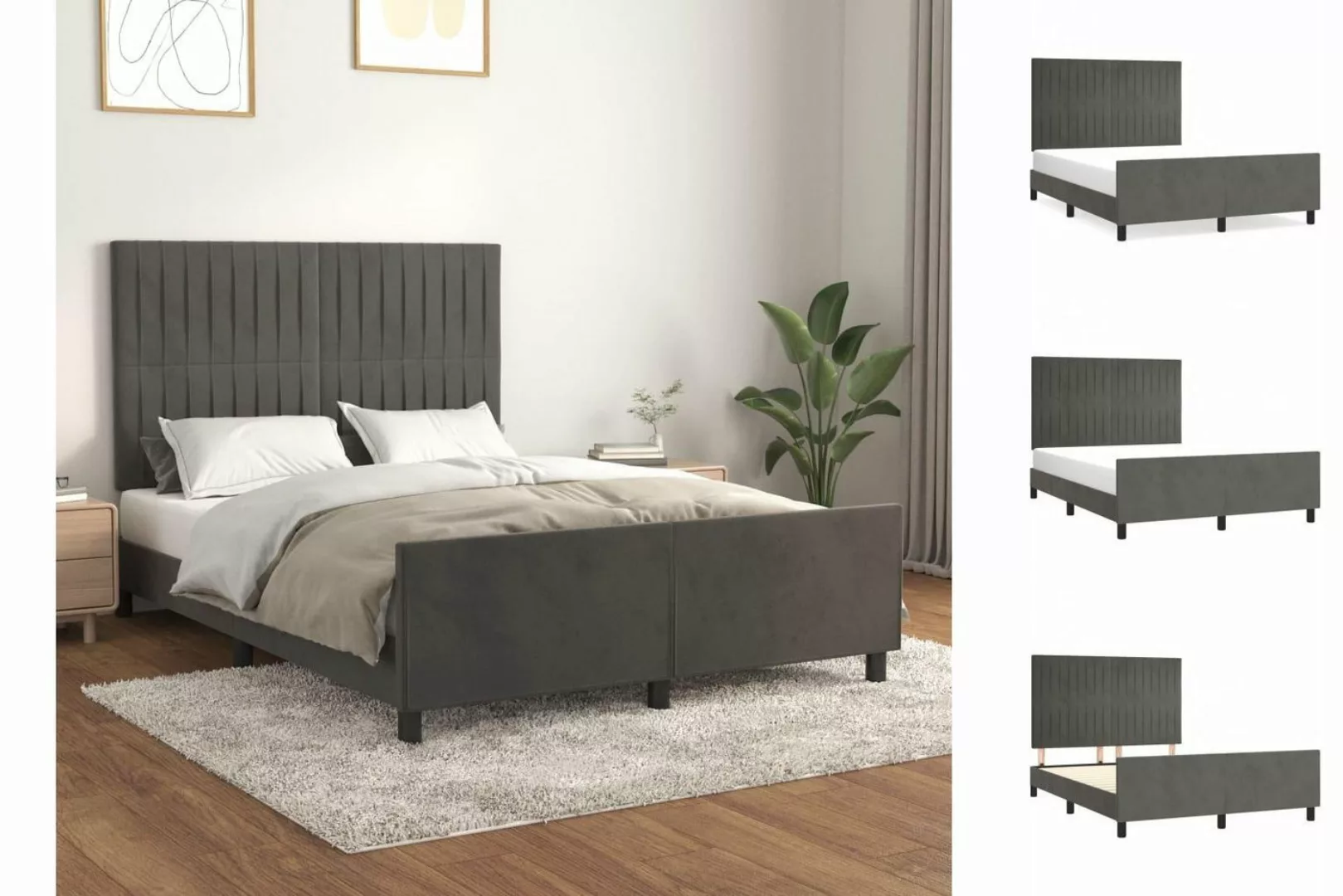 vidaXL Bettgestell Bettrahmen mit Kopfteil Dunkelgrau 140x190 cm Samt Bett günstig online kaufen