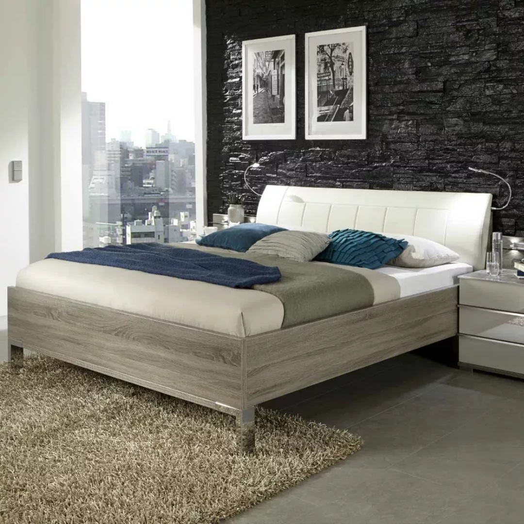 Luxus Schlafzimmer Set in Creme und Eiche Trüffelfarben glasbeschichtet (vi günstig online kaufen