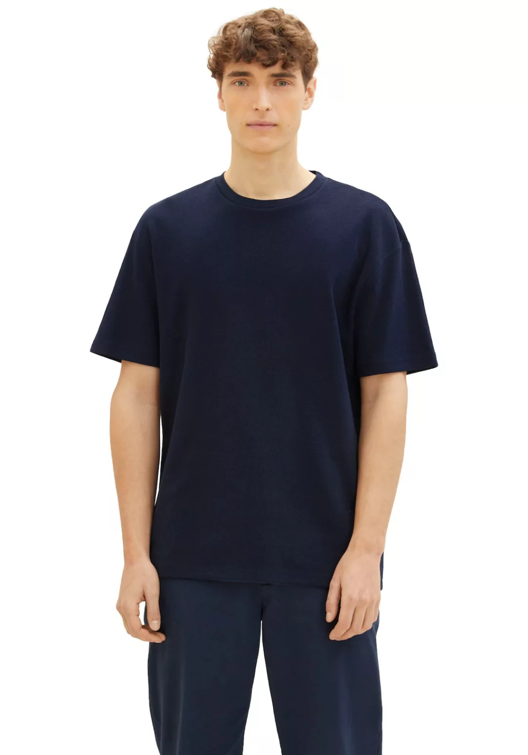 TOM TAILOR Denim T-Shirt mit Waffel-Strutkur und Rundhalsausschnitt günstig online kaufen