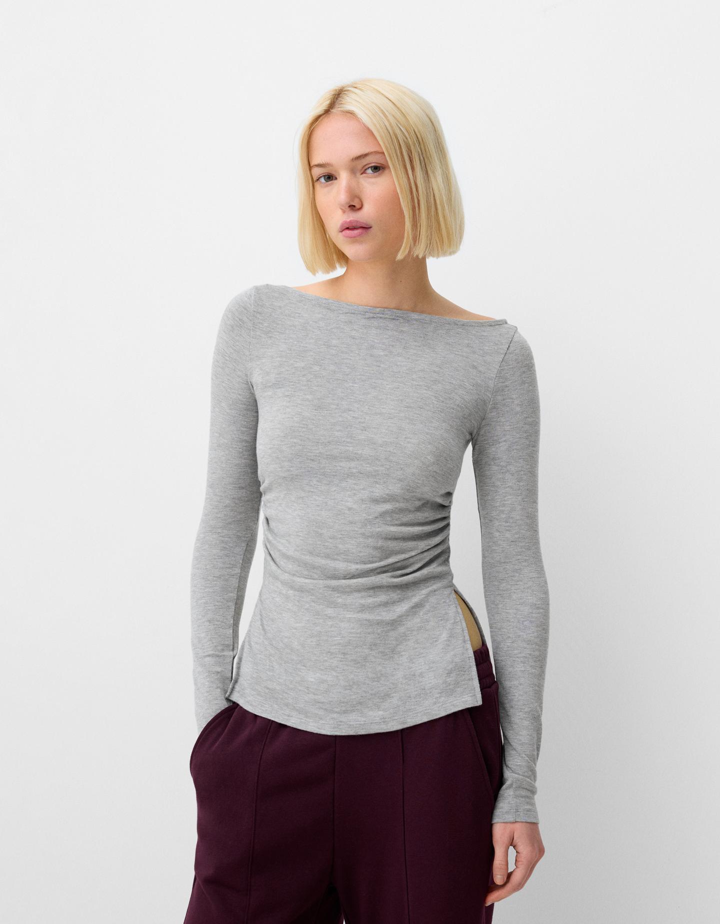 Bershka Langarmshirt Damen L Grau günstig online kaufen