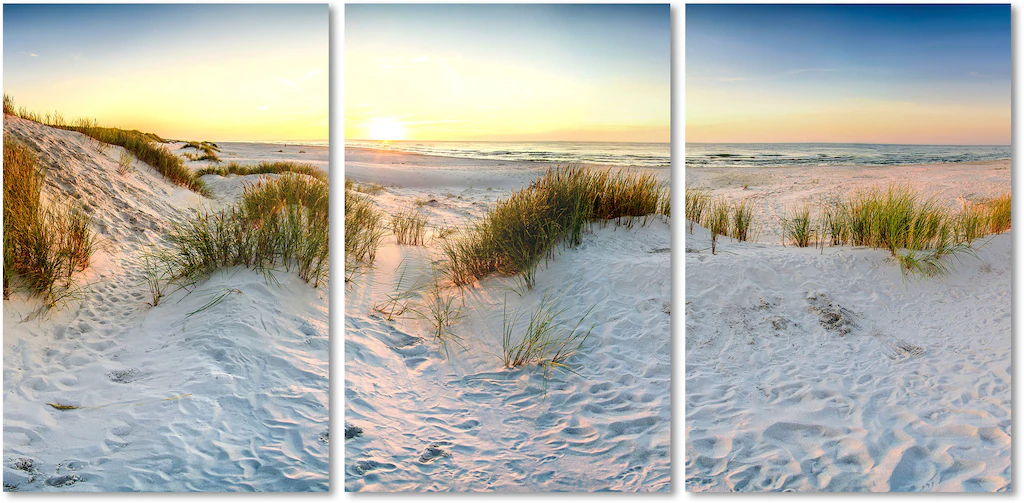 queence Acrylglasbild "Sylt 3-teilig", Strand-Meer-Meer Bilder-Himmel-Gräse günstig online kaufen