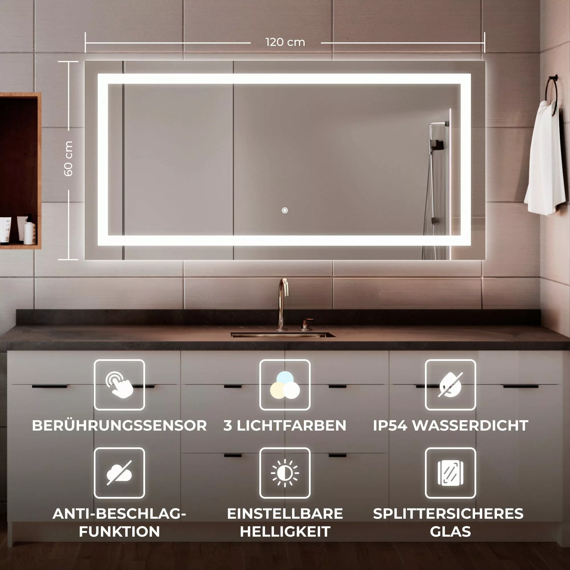 Bringer Badspiegel BRS102, Badezimmerspiegel mit Anti-Beschlag günstig online kaufen